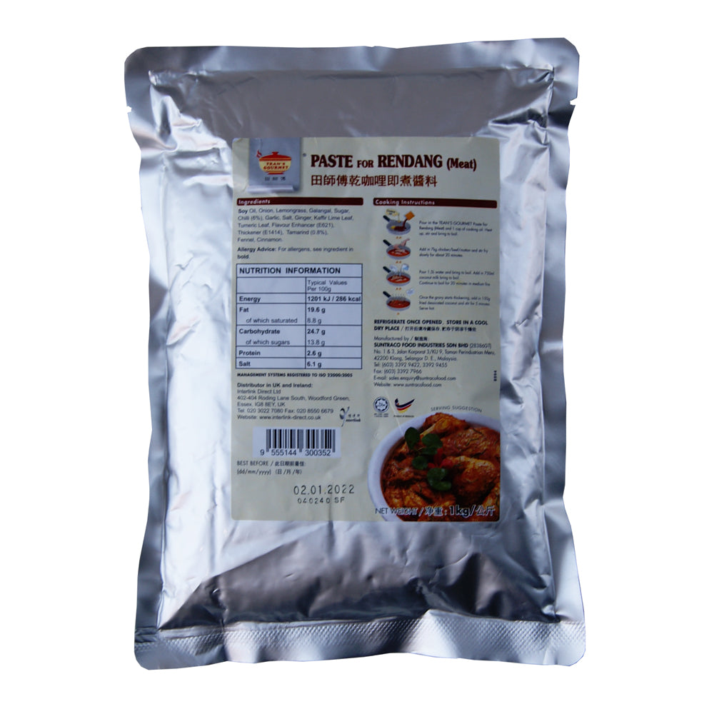 Tean's Gourmet Rendang Dry Curry Paste for Meat - 12x1kg