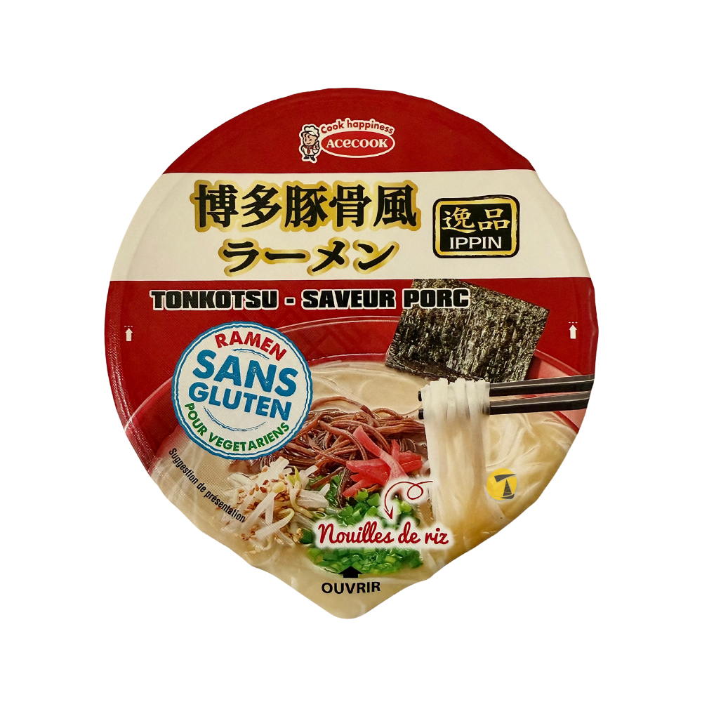 Acecook Ippin Tonkotsu Flavour Instant Rice Noodle Bowl - 12x63g
