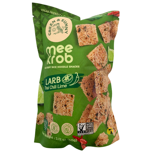 Green & Sunny Mee Krob Rice Noodle Snack - Larb Thai Chilli Lime - 12x60g