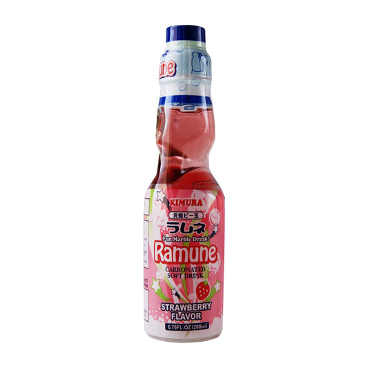 Kimura Ramune Carbonated Strawberry Flavour Soft Drink - 18x200ml