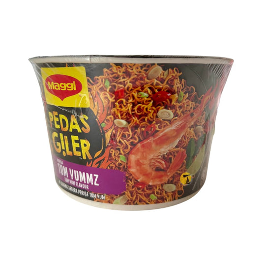 Maggi Pedas giler (Very Spicy) Tom Yum Flavour Bowl Noodles - 12x92g