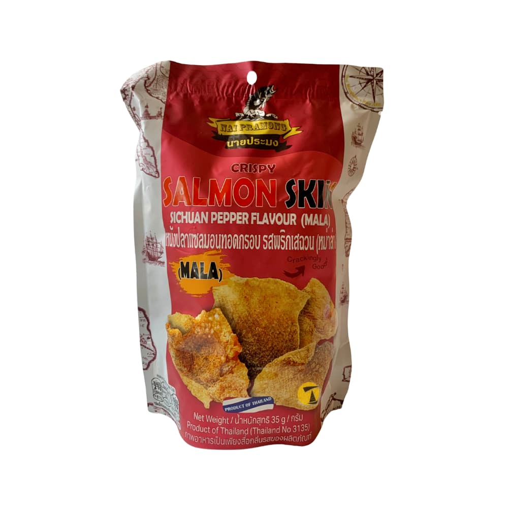 Nai Pramong Crispy Salmon Skin - Sichuan Pepper Flavour (Mala) - 16x35g