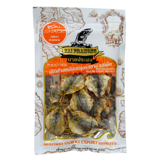 Nai Pramong Chilli Flavour Roasted Seasoned Yellow Stripe Trevally Fish Snack - 36x40g